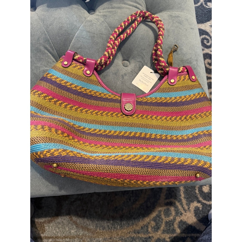 Eric Javits Woven Straw Tote Womens Large Multi Color Excellent Squishee Hobo